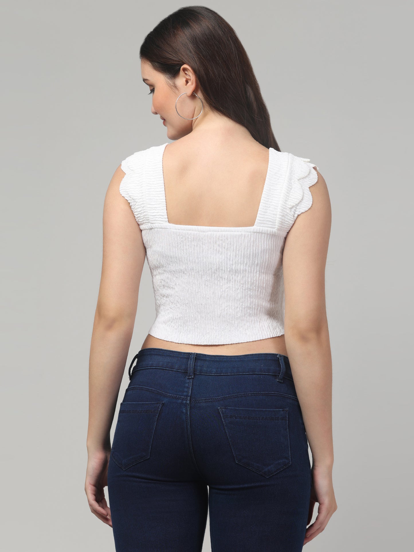 White Sleeveless Crop Top For Women
