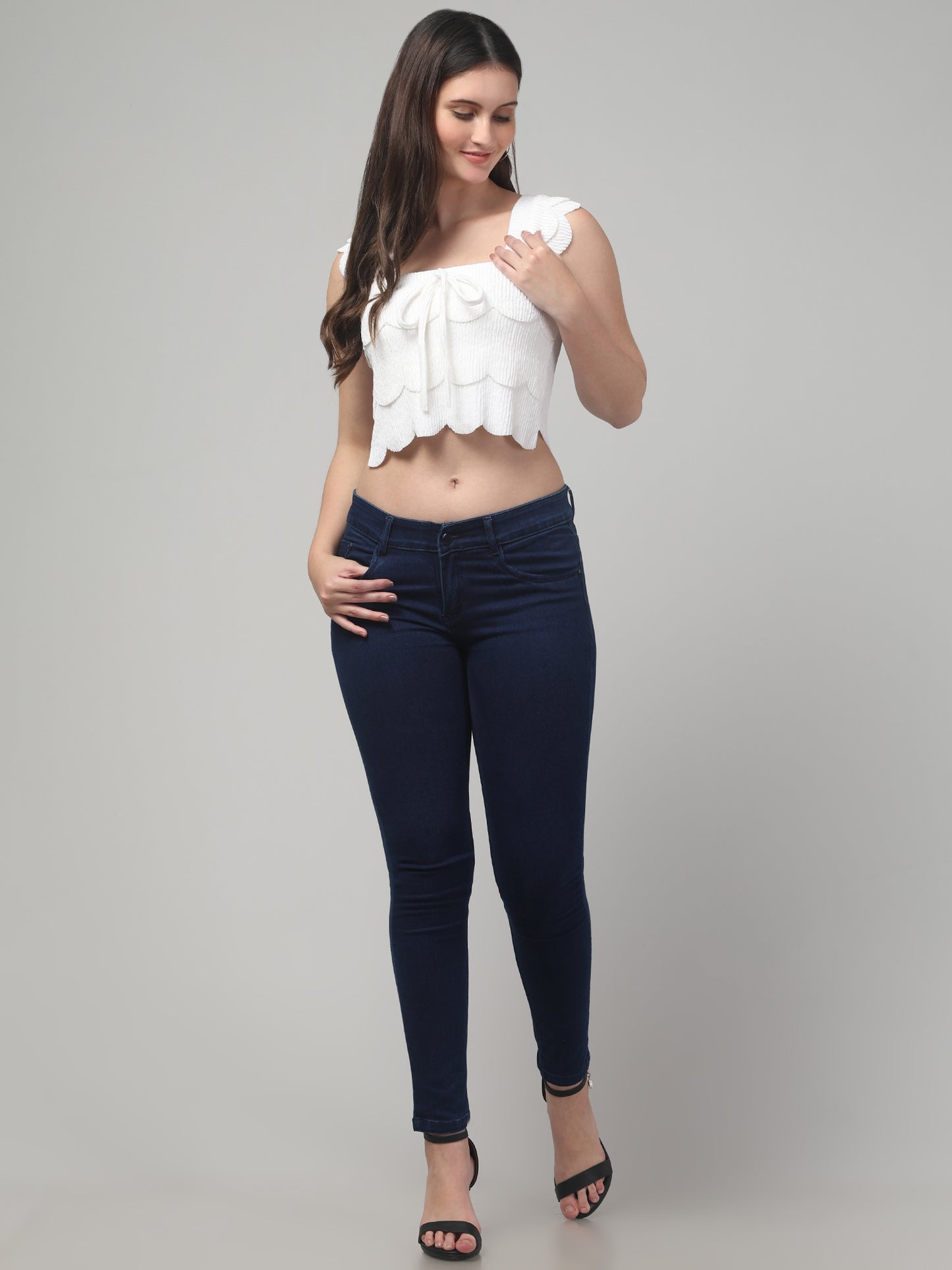 White Sleeveless Crop Top For Women