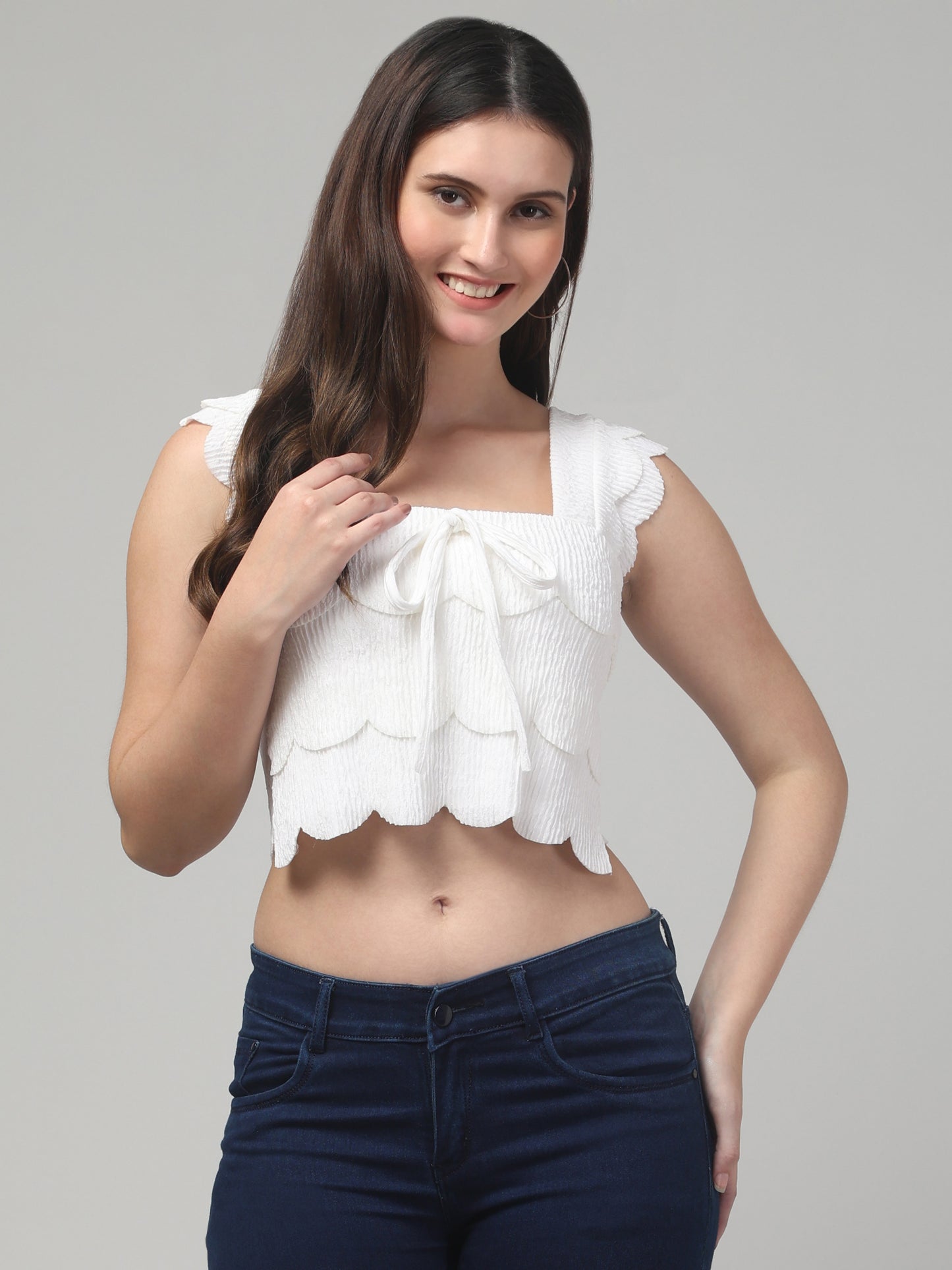 White Sleeveless Crop Top For Women