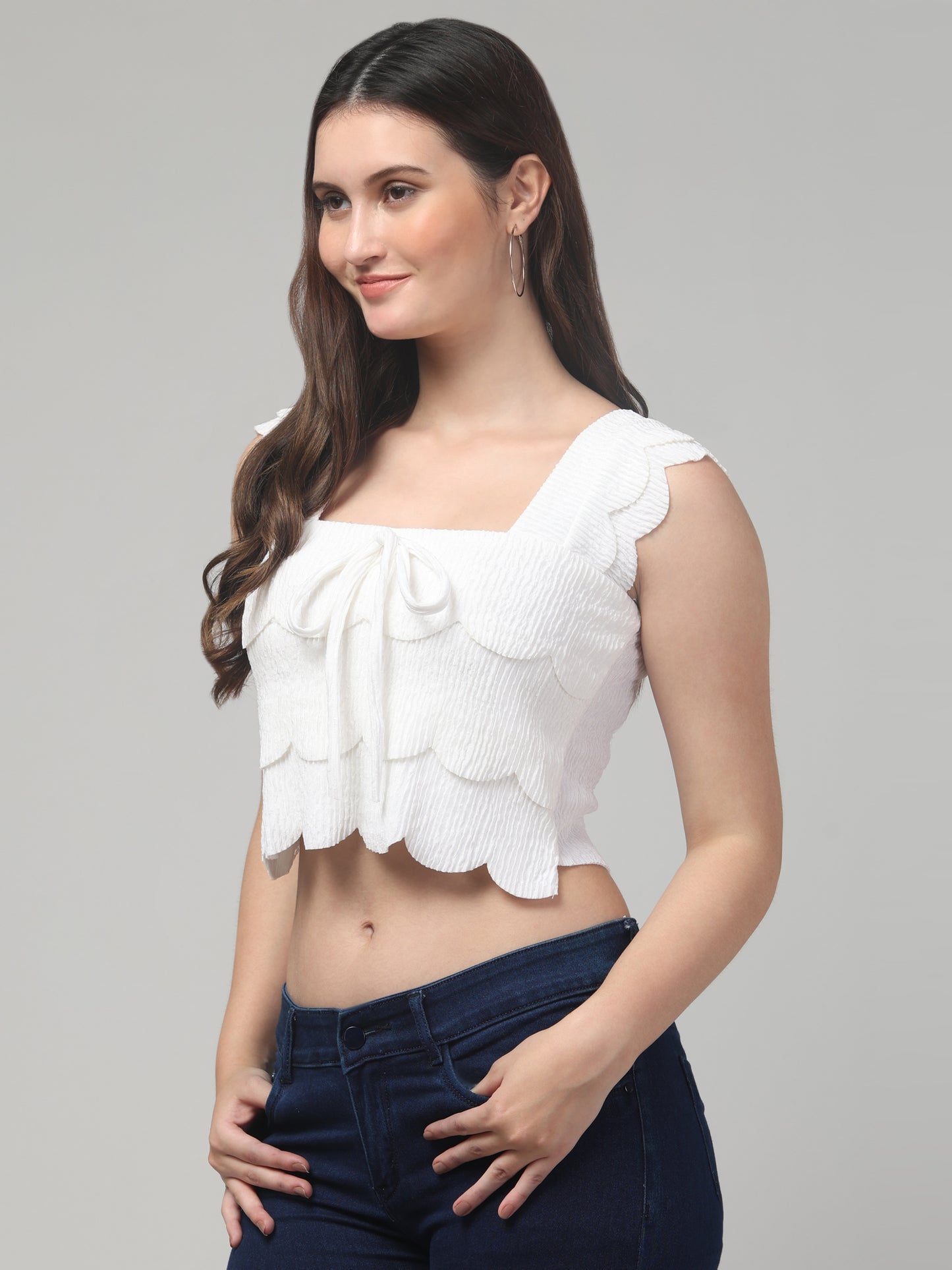 White Sleeveless Crop Top For Women