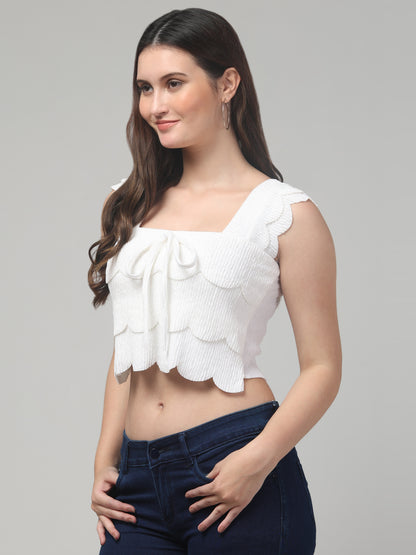 White Sleeveless Crop Top For Women