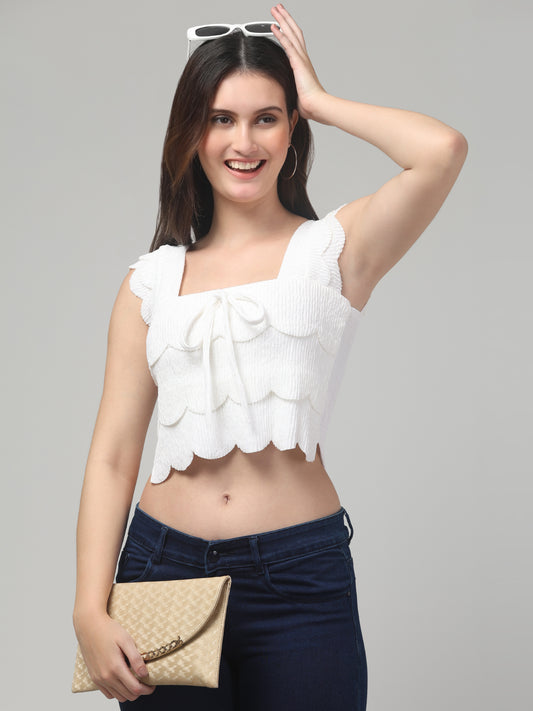 White Sleeveless Crop Top For Women
