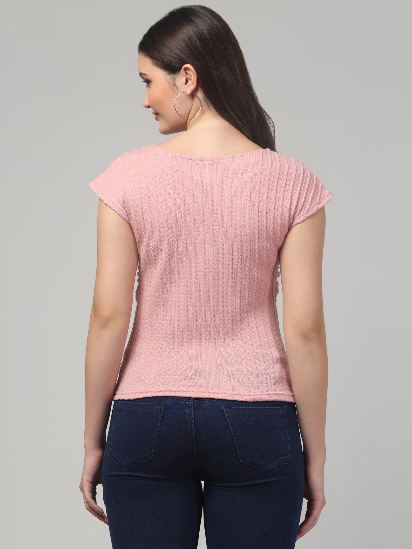Pink Cut Sleeves Top For Women