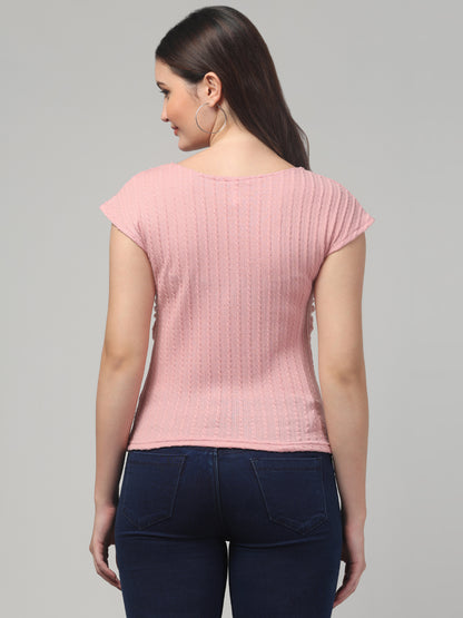 Pink Cut Sleeves Top For Women