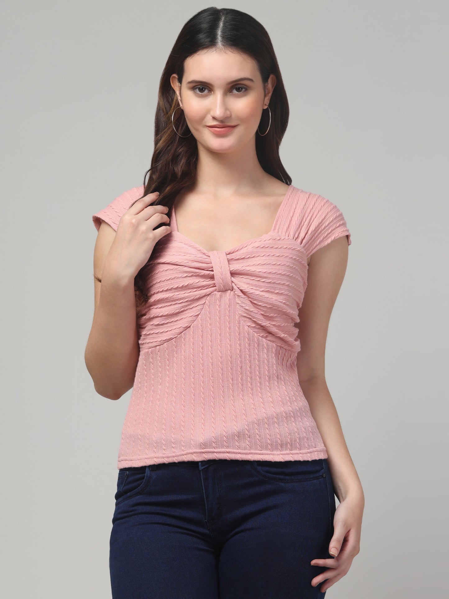 Pink Cut Sleeves Top For Women