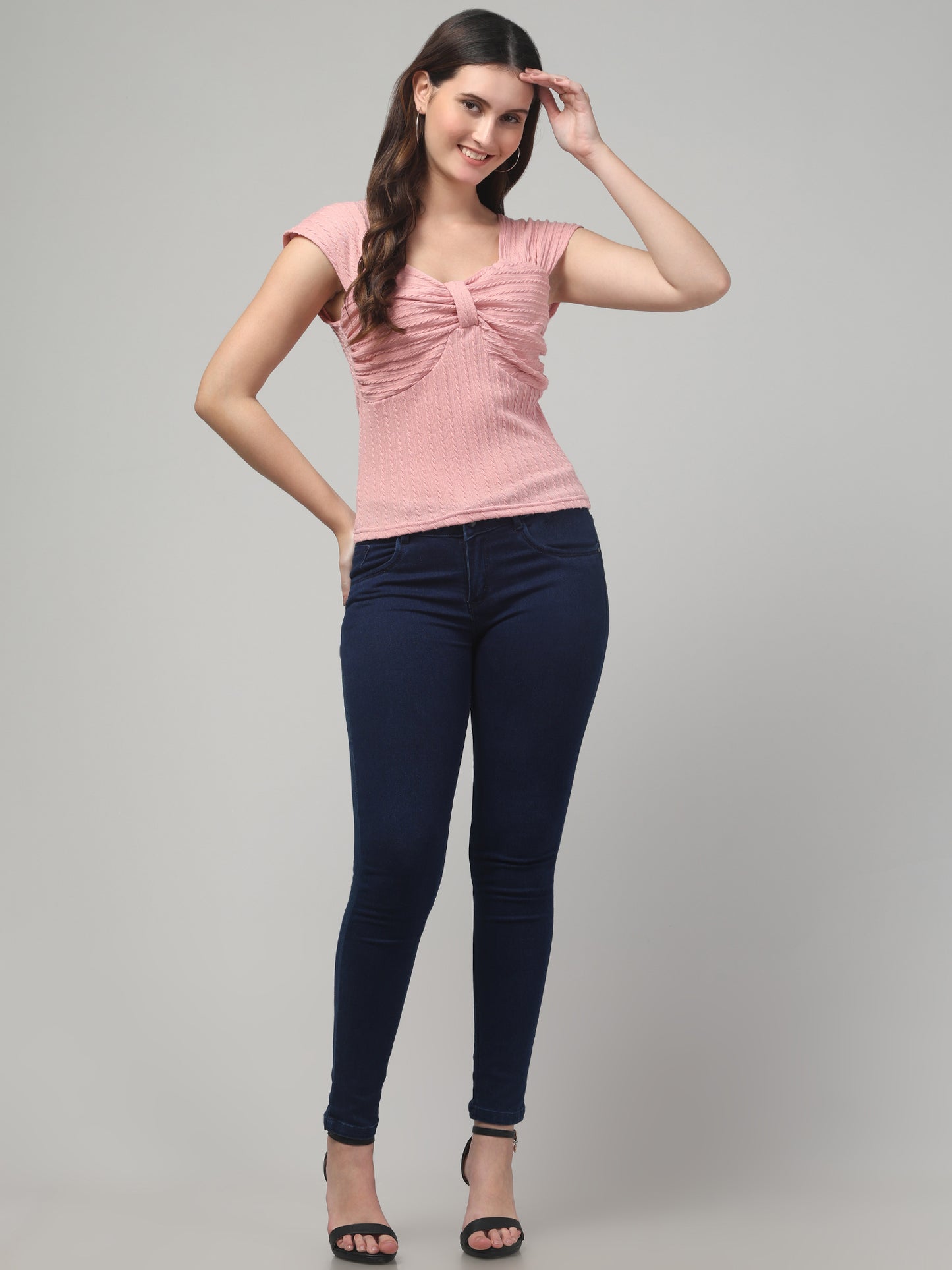 Pink Cut Sleeves Top For Women
