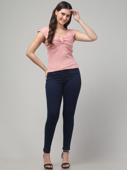 Pink Cut Sleeves Top For Women