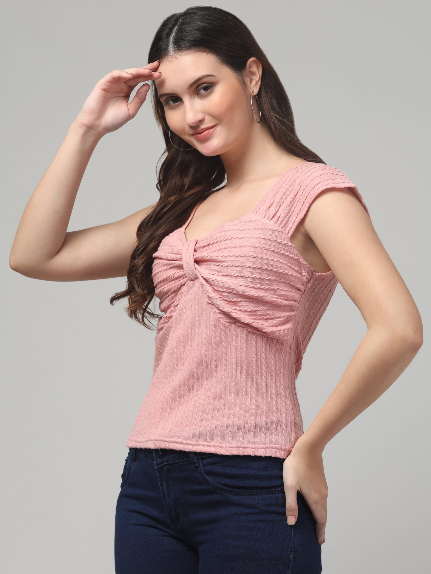 Pink Cut Sleeves Top For Women