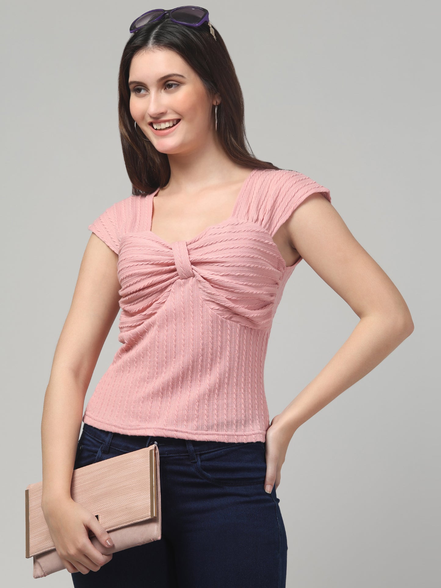Pink Cut Sleeves Top For Women