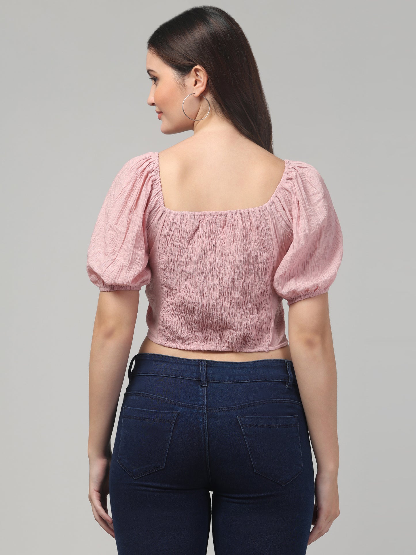 Pink Puff Sleeve Top for Womens