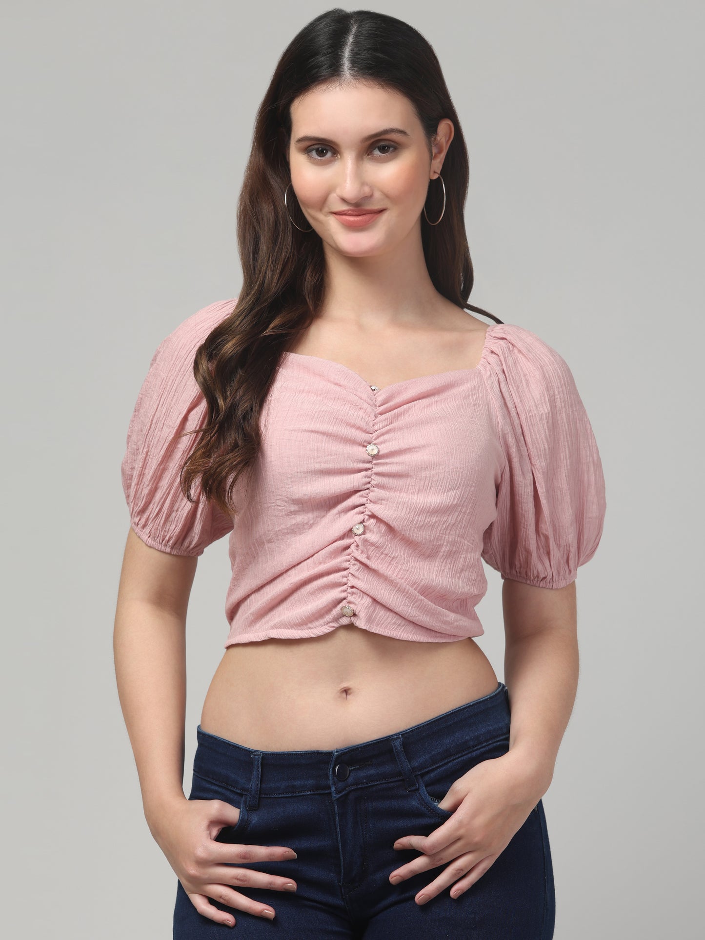 Pink Puff Sleeve Top for Womens