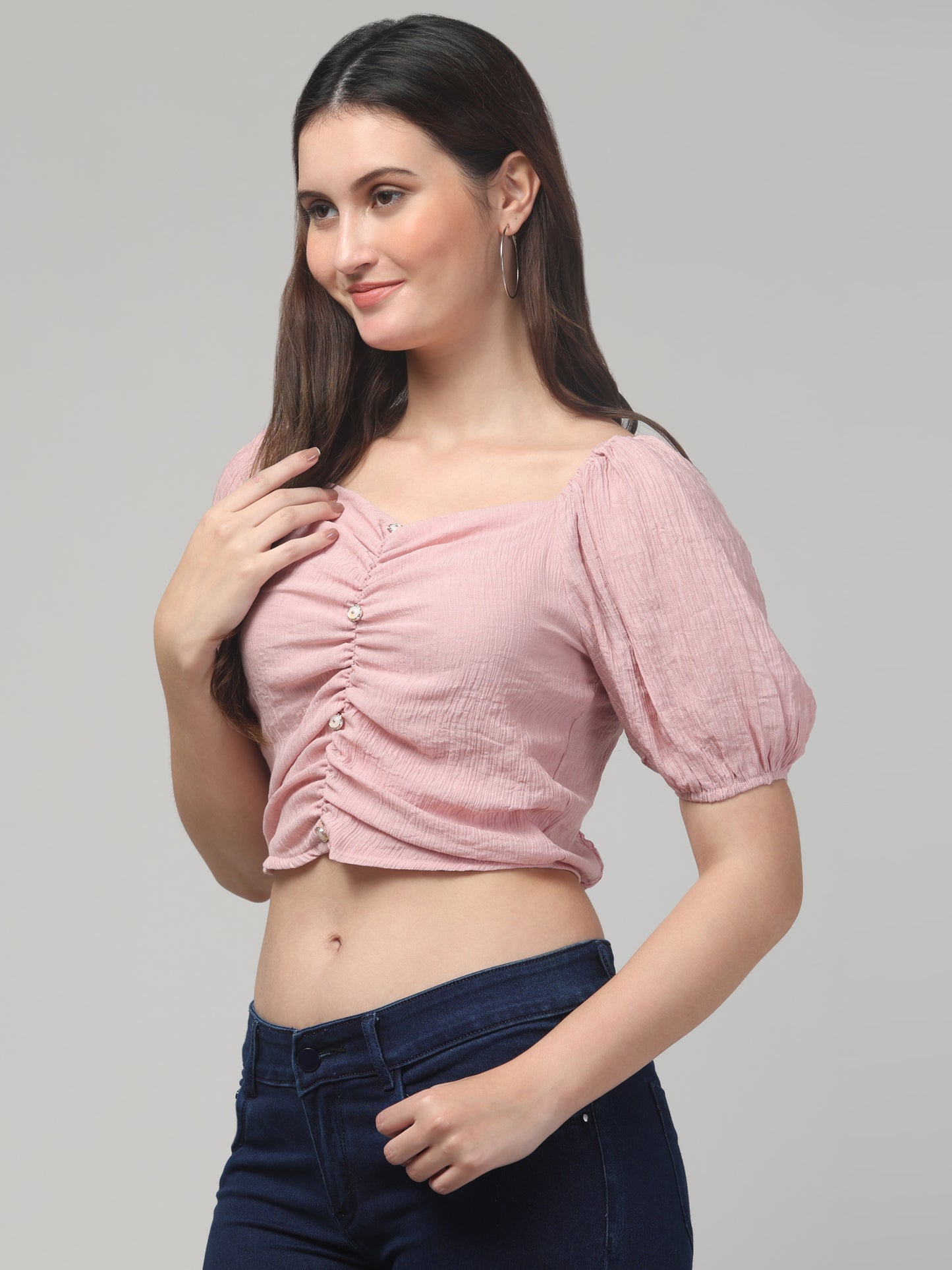 Pink Puff Sleeve Top for Womens