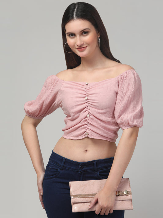 Pink Puff Sleeve Top for Womens