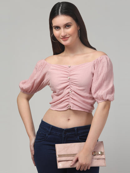 Pink Puff Sleeve Top for Womens