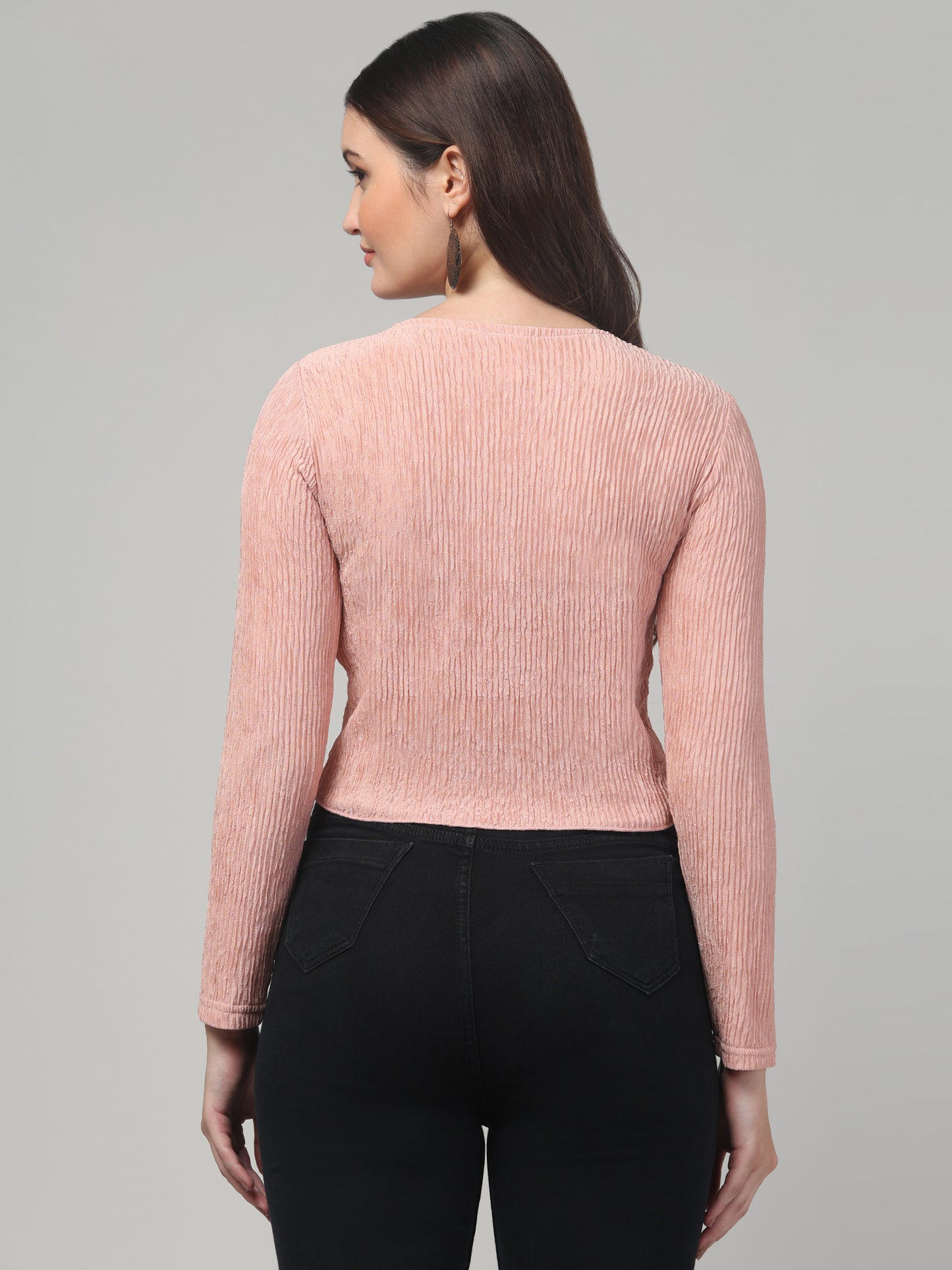 Beige Ribbed Full Sleeve Top
