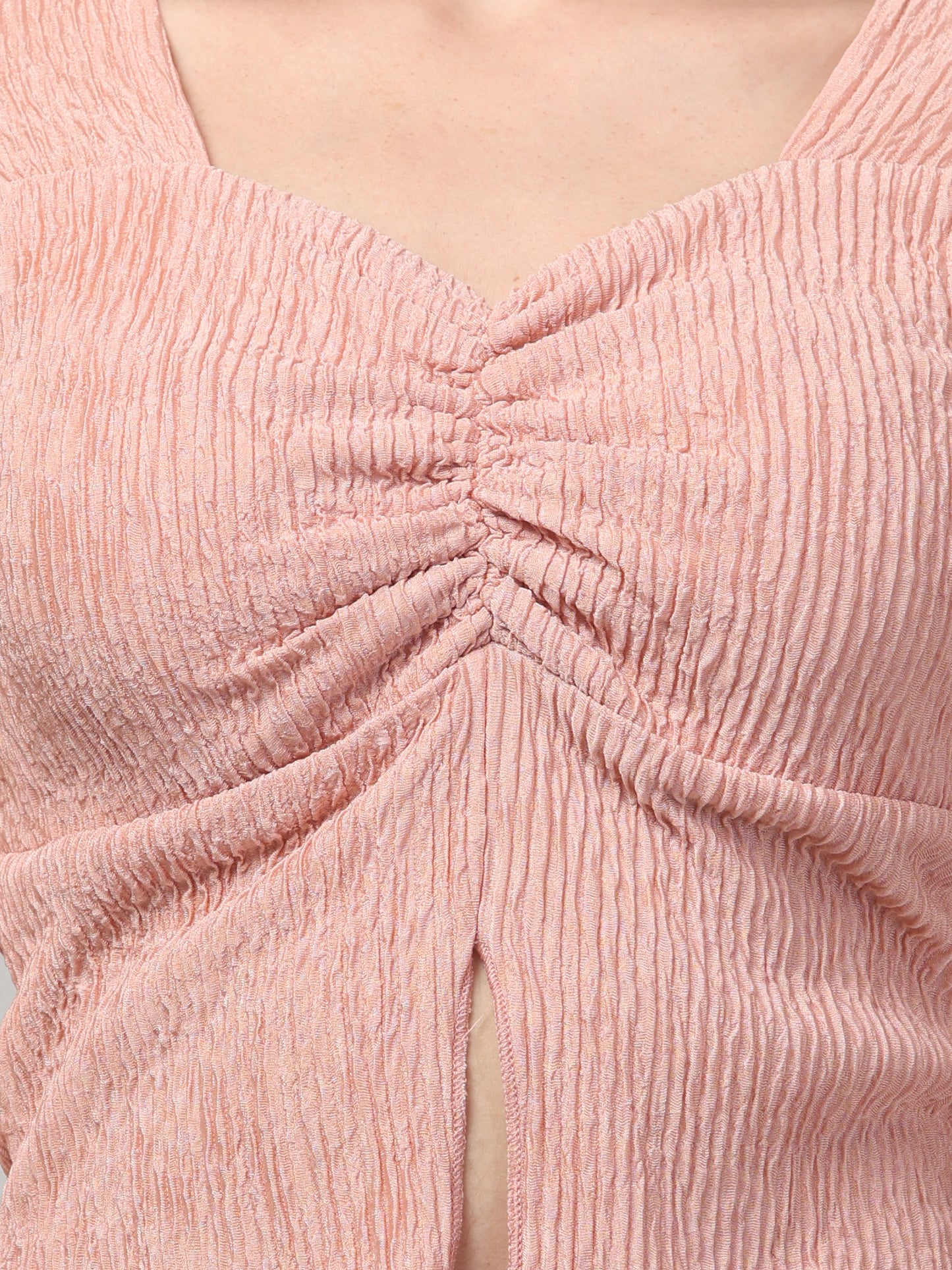 Beige Ribbed Full Sleeve Top