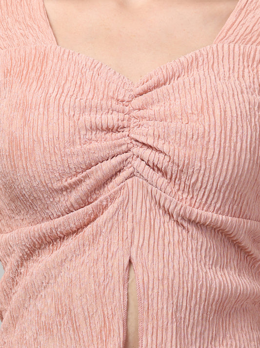 Beige Ribbed Full Sleeve Top