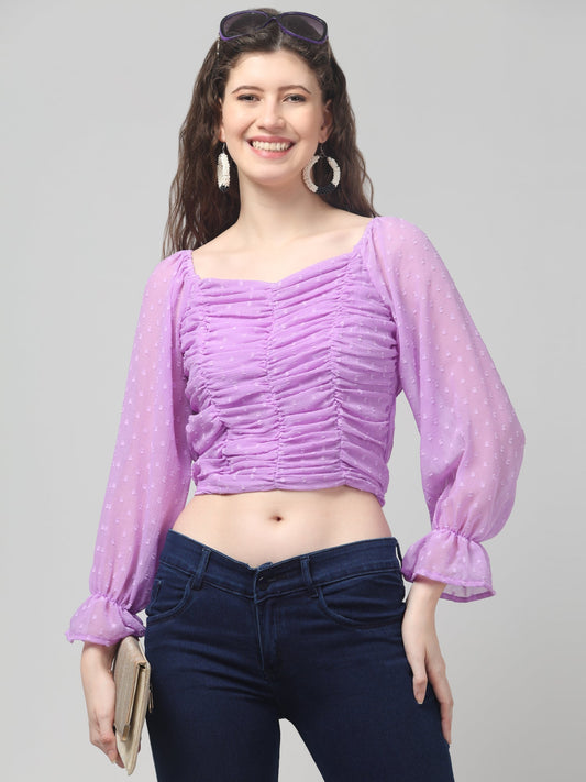 Purple Full Sleeve Crop Top For Womens