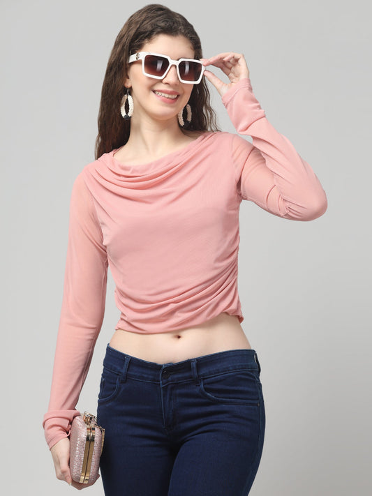 Cowl Neck Net  Crop Top For Womens