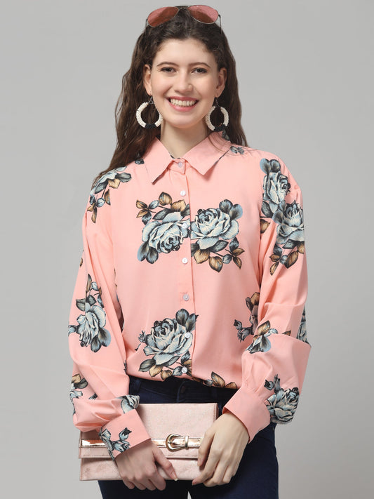 Pink Printed Floral Shirt For Womens