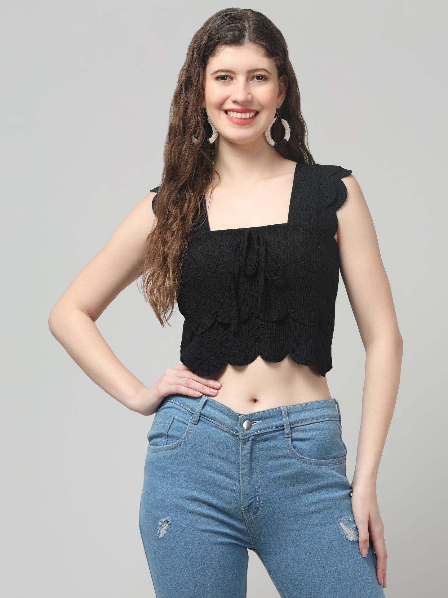 Black Sleeveless Stylish Top For Womens