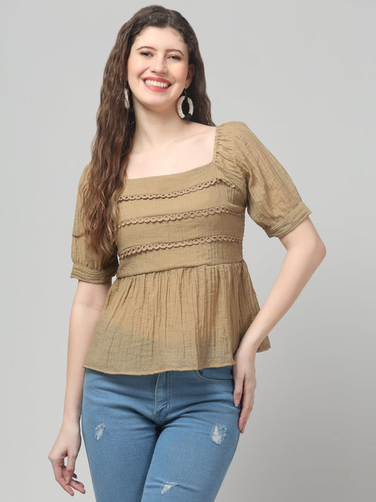 Brown Laced Top For Womens