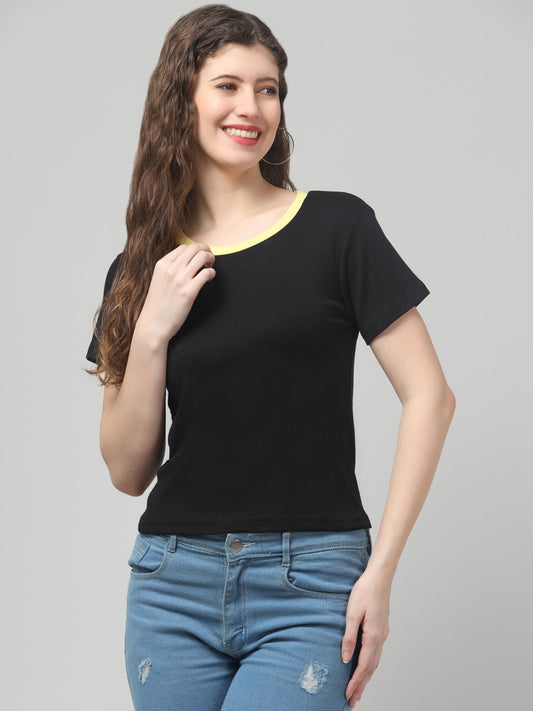 Black Solid Casual Top For Womens