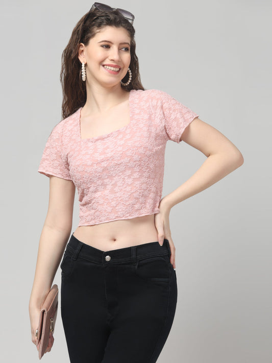 Pink Net Top For Womens