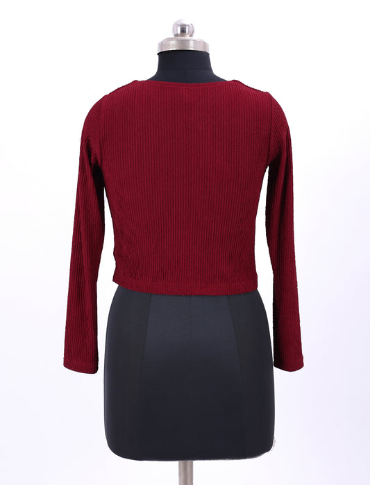 Maroon Full Sleeve Textured Top For Womens