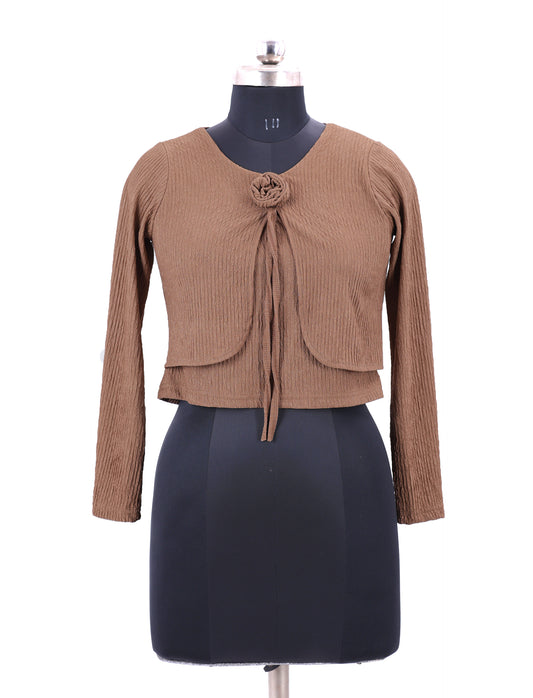 Brown Textured Top For Womens