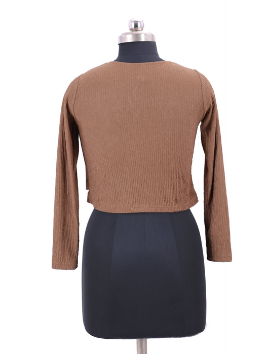 Brown Textured Top For Womens