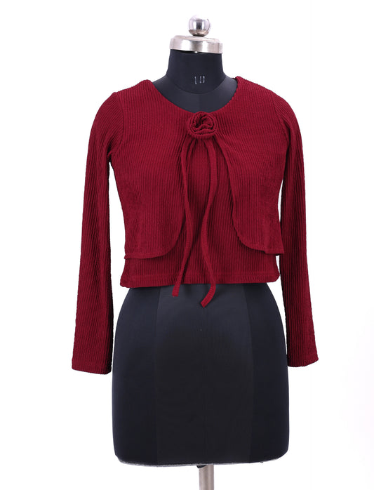 Maroon Full Sleeve Textured Top For Womens