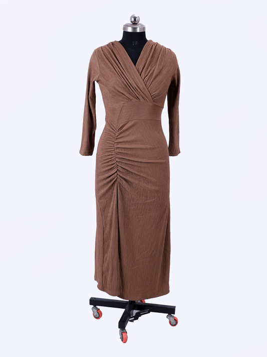 Tan Brown Long Western Dress For Womens