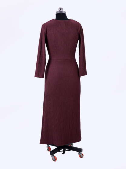 Burgundy Long Western Dress For Womens