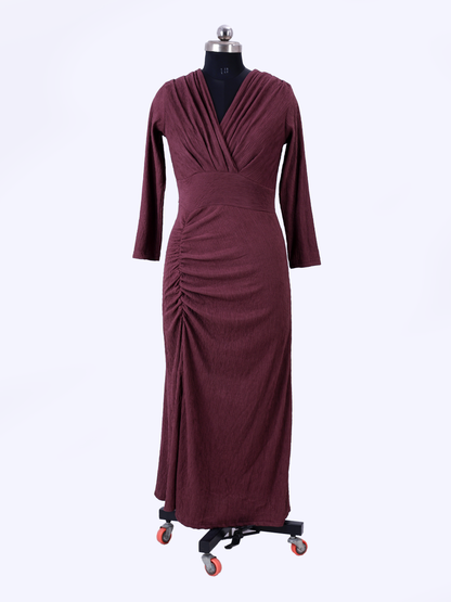 Burgundy Long Western Dress For Womens