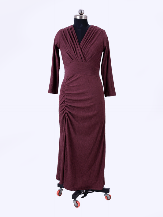 Burgundy Long Western Dress For Womens